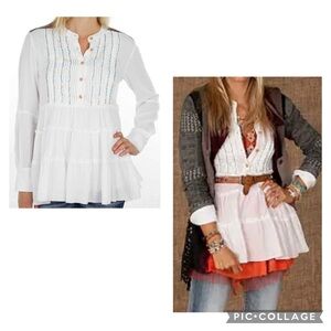 BKE BUCKLE GIMMICKS Women’s White Tiered Beaded Boho Peasant LS Top Size Small